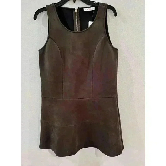 NWT JustFab Sleeveless Drop Waist Faux Suede Mini Dress Medium Mad Men Retro - Picture 1 of 7